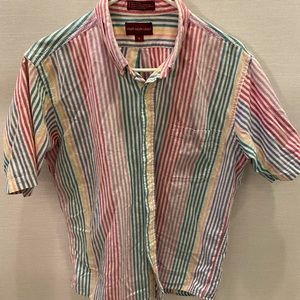 Chaps Ralph Lauren Striped Short Sleeve Rainbow Button Down